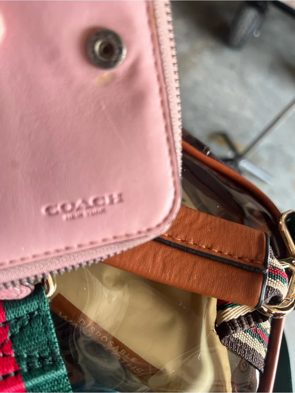 Coach Pebbled Leather Zip Wallet in Rose Pink with Gold Logo